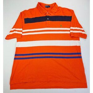 Polo By Ralph Lauren Size 3XLT Mens Orange Blue White Stripe Short Sleeve Polo